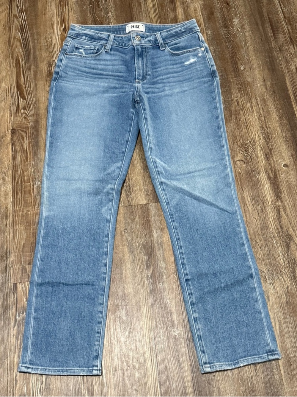 Paige Brigitte Jeans Women’s 25 Stretchy Cropped in Folk Distressed Wash Denim